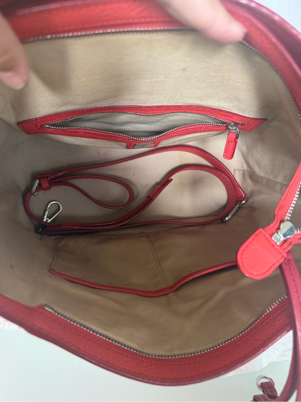 MCM Red Embossed Leather Shoulder Hobo - Picture 8 of 12
